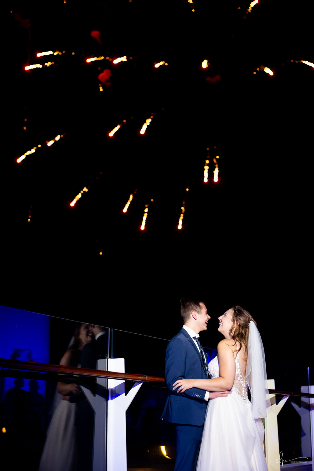 fireworks on disney cruise during wedding photography