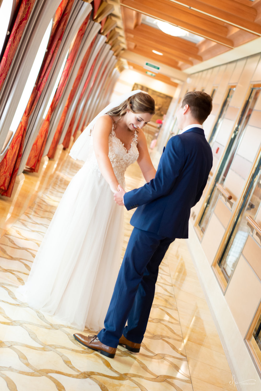 First look wedding photograph on disney cruise line