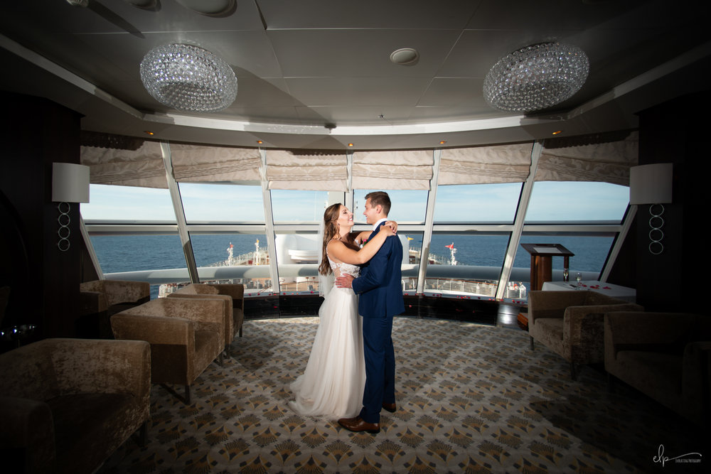 wedding photos in outlook lounge on disney cruise line