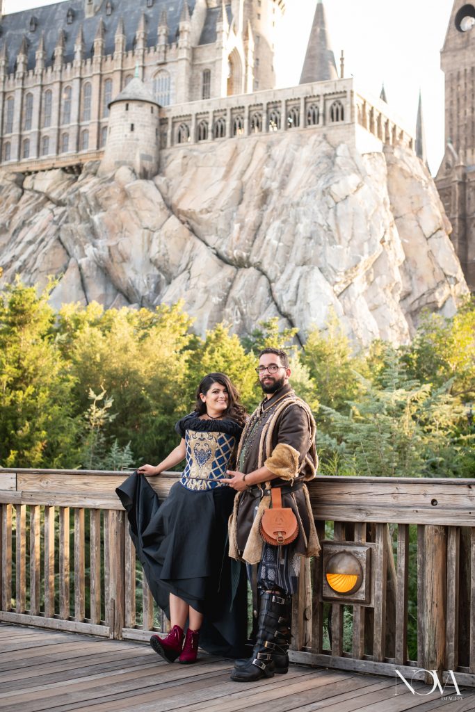 Sunset engagement photo in Island of Adventure.