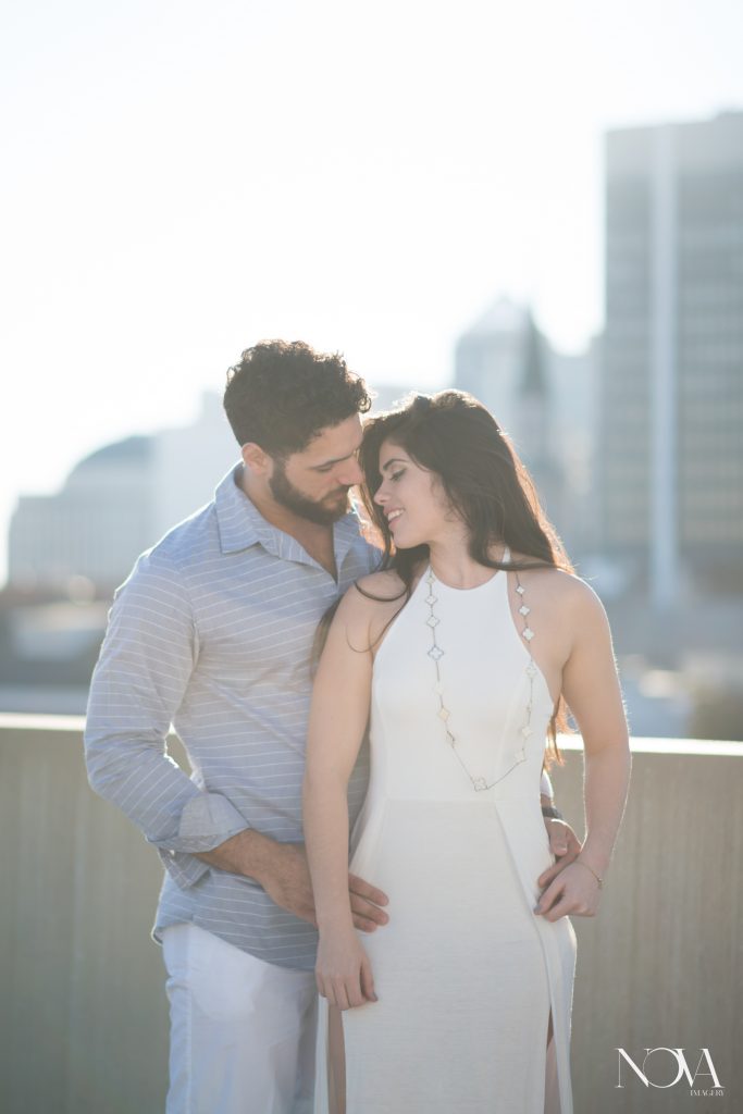Engaged couple’s intimate portrait during their Downtown Orlando engagement photo session