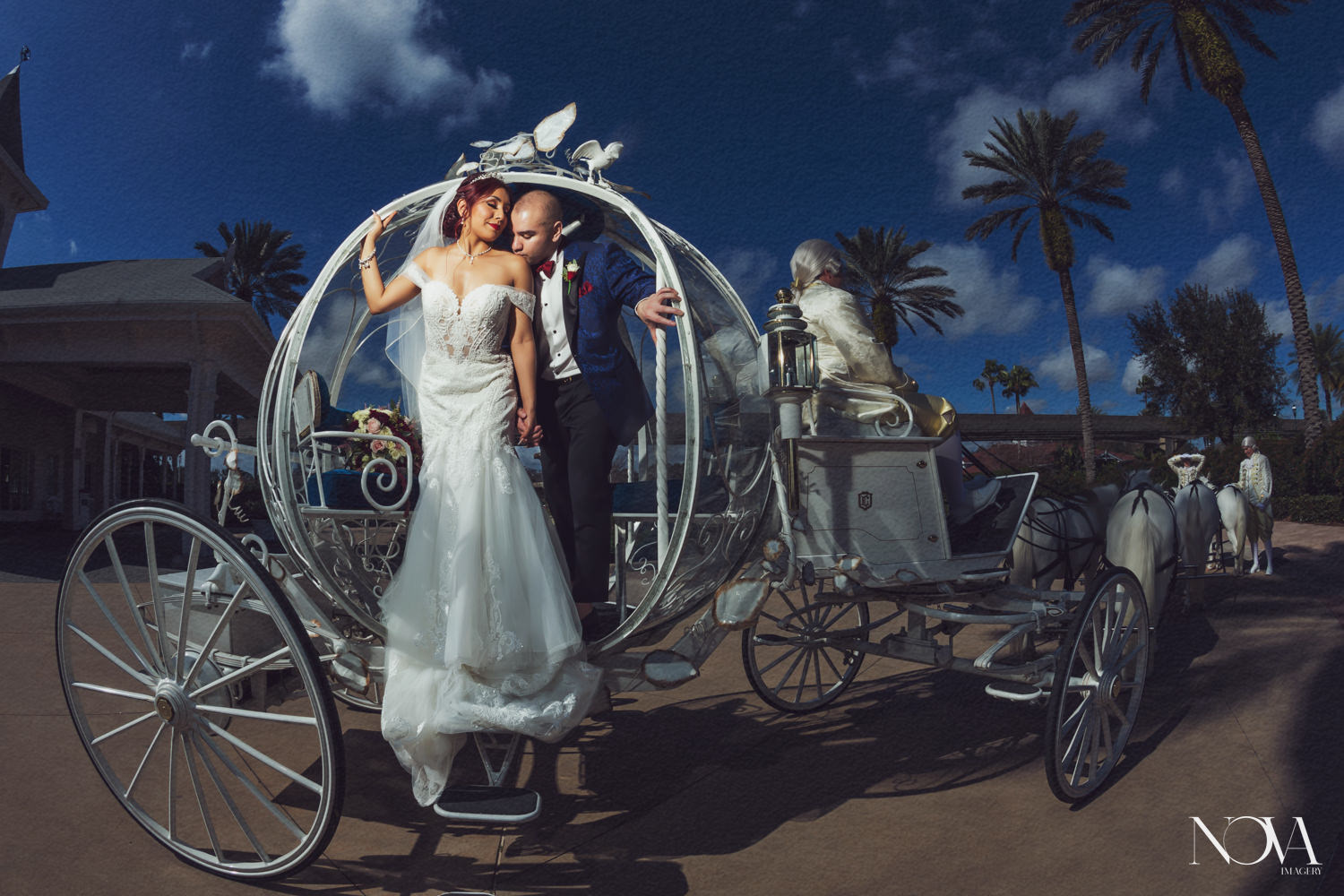 Wedding photography with Cinderella's carriage at Disney's Wedding Pavilion
