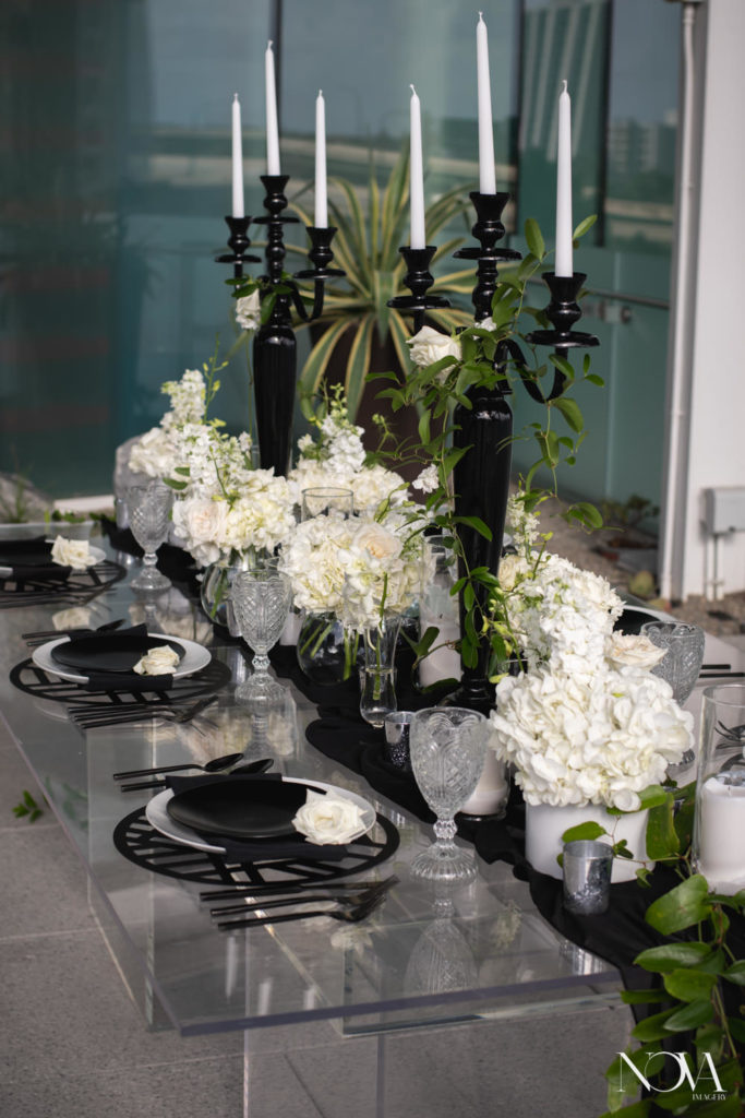 Black and white wedding theme at the Dr Phillips Center in Orlando.
