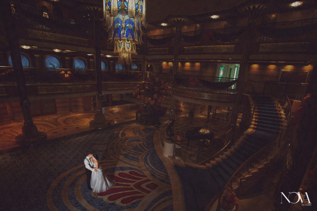 Nova imagery captures Disney Cruise Line wedding photography in the atrium.