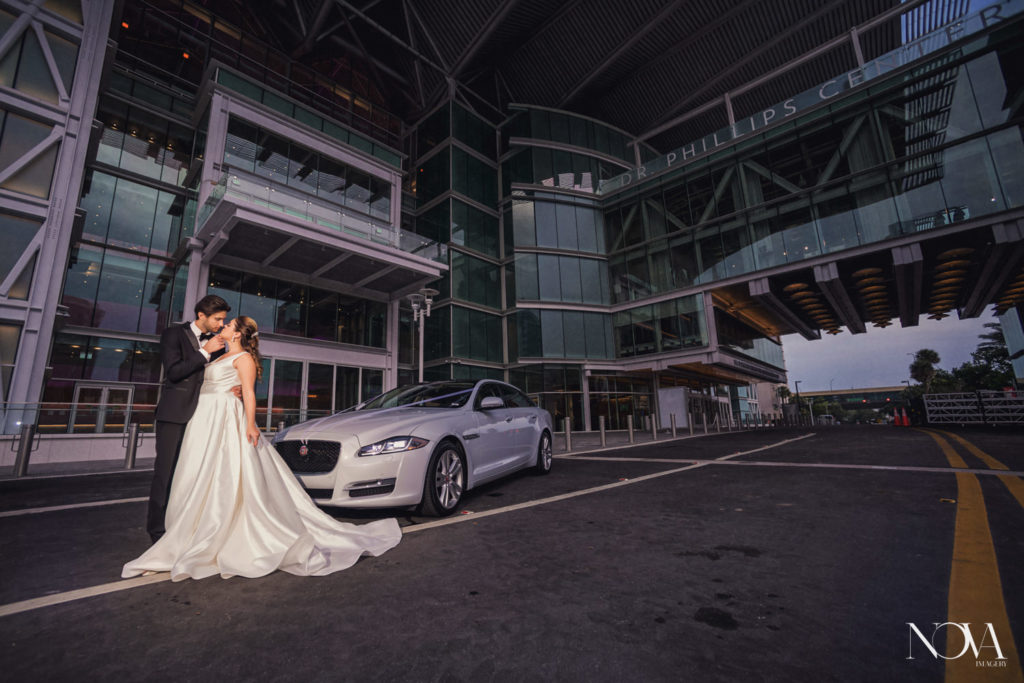 Orlando wedding photographers capture bride and groom portraits at Dr Phillips Center.