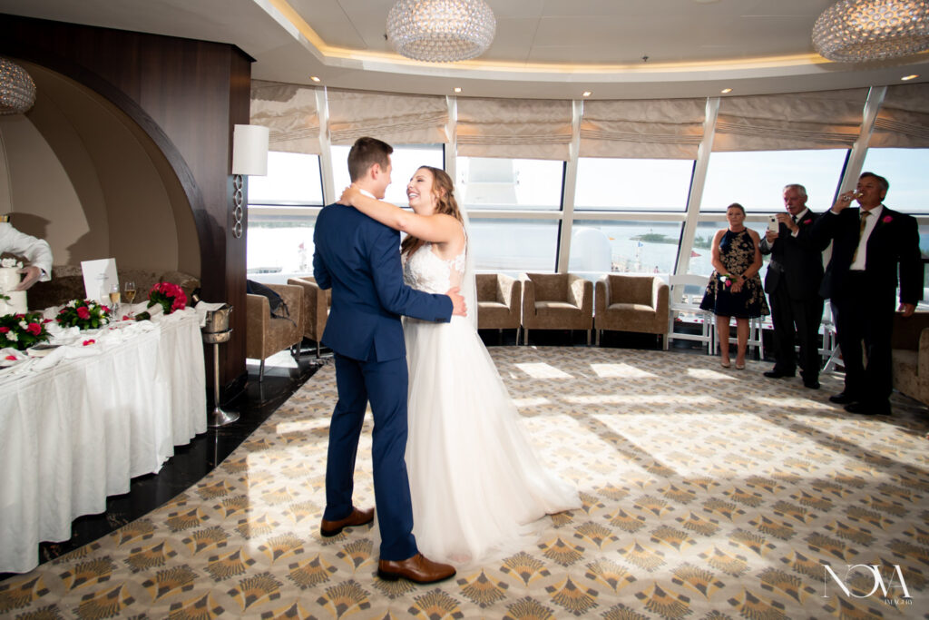 First dance in Outlook Lounge for DCL wedding photography.