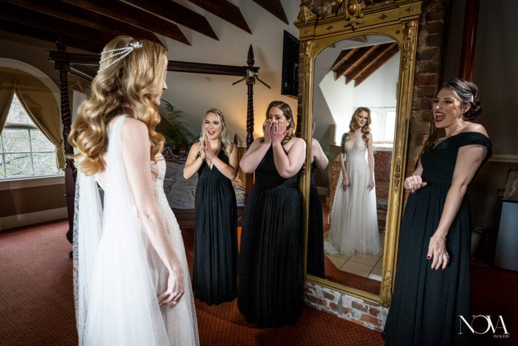 Bride and bridesmaids getting ready photo at Dr. Phillips house.