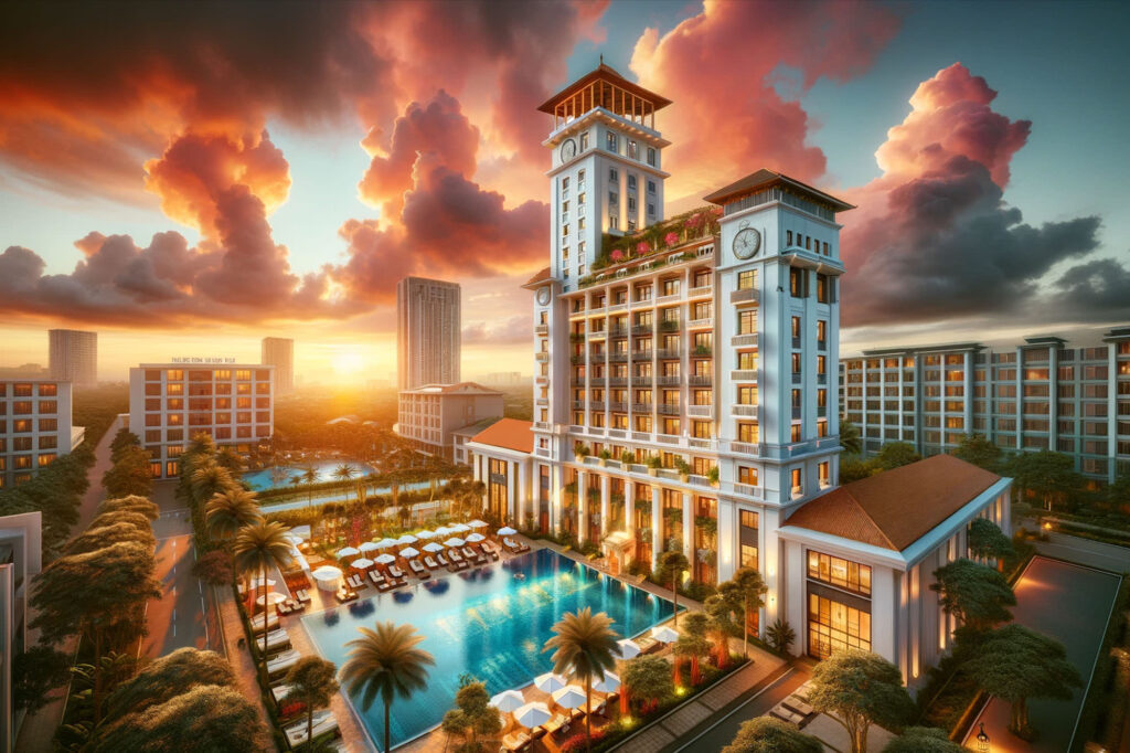 Exterior photo of DoubleTree by Hilton Hotel Orlando at SeaWorld, an Orlando wedding venue.